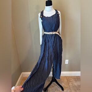Couleur Lin Linen Overalls 46 | Striped Wide-Leg Jumpsuit Pinafore (fits Med-XL)